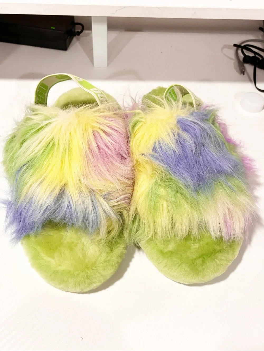 UGG Fluff Yeah Slide Magnolia Slippers Green Purple Tie Dye Kids Size 2